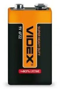 Батарейка солевая Videx 6F22/9V (Крона) 1pcs SHRINK (24шт/кор, 480шт/ящ) (ОРАНЖЕВАЯ)								